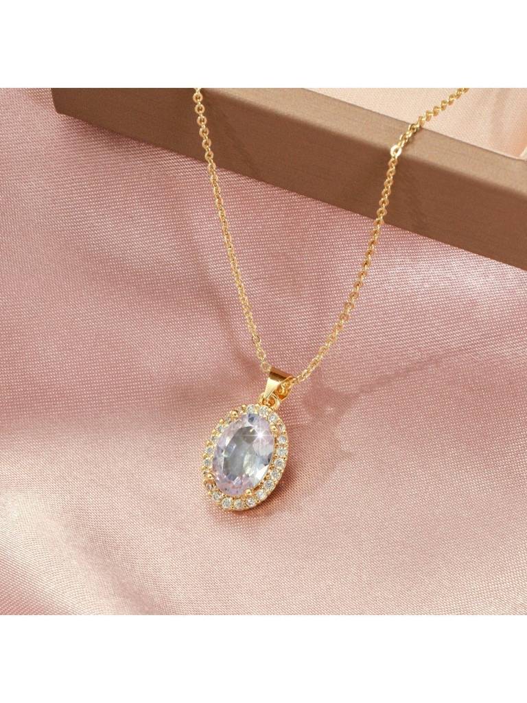 Twinkle Gem Necklace For Women & Girls Neck Chain Jewellery Accessories : NS14403-G-WHT