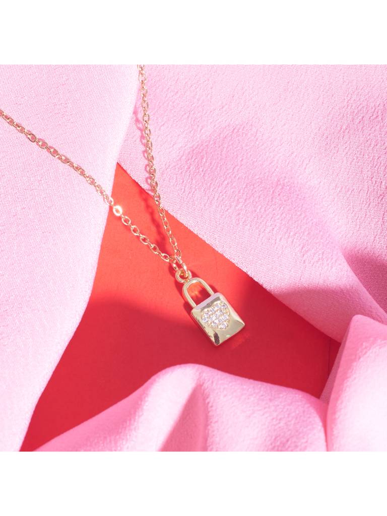 Love Lock Charm Necklace For Women & Girls Neck Chain Jewellery Accessories : NS14423-G