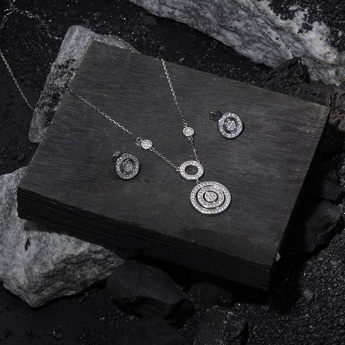 Radiant Circle Cz Statement Necklace Set