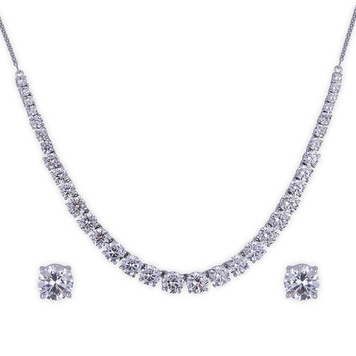 Classic Square Cz Silver Necklace Set