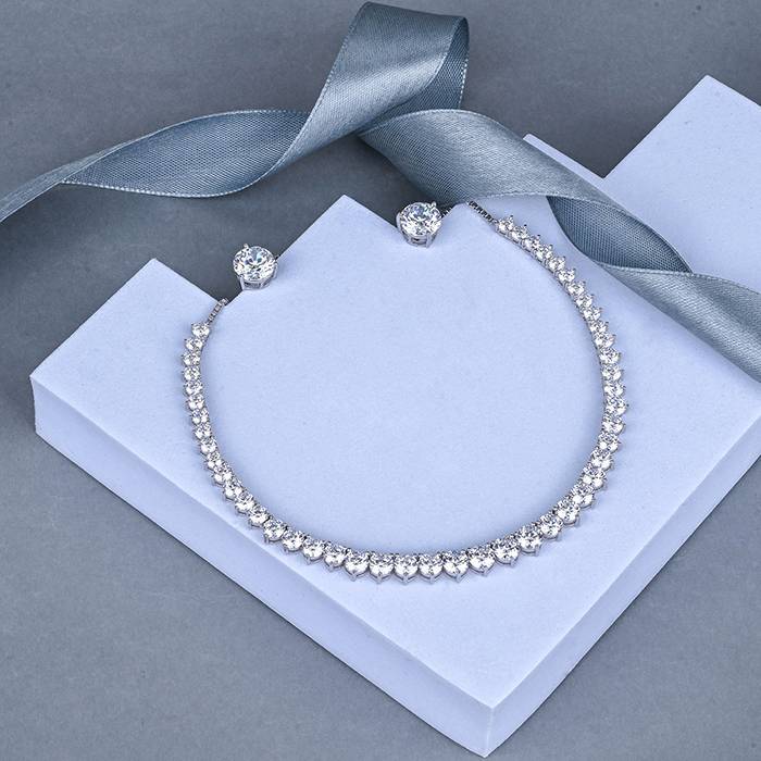 Classic Square Cz Silver Necklace Set