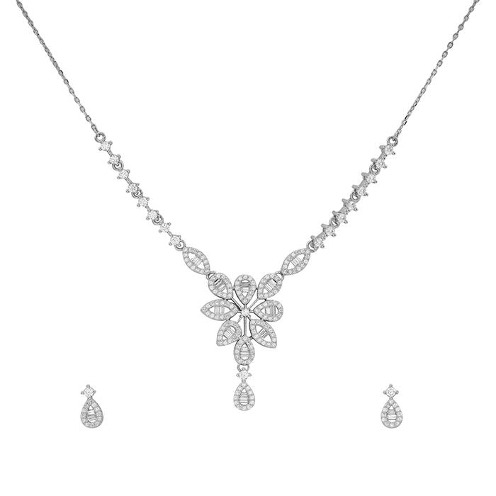 Silver Blossoom Bouquet Necklace Set