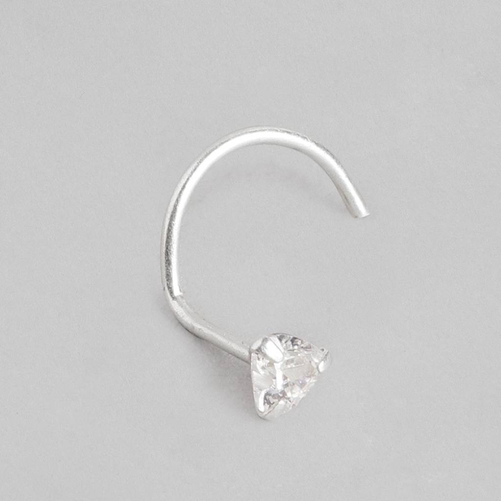 Heart Cz Rhodium Plated 925 Sterling Silver Nose Ring : NTH-10005
