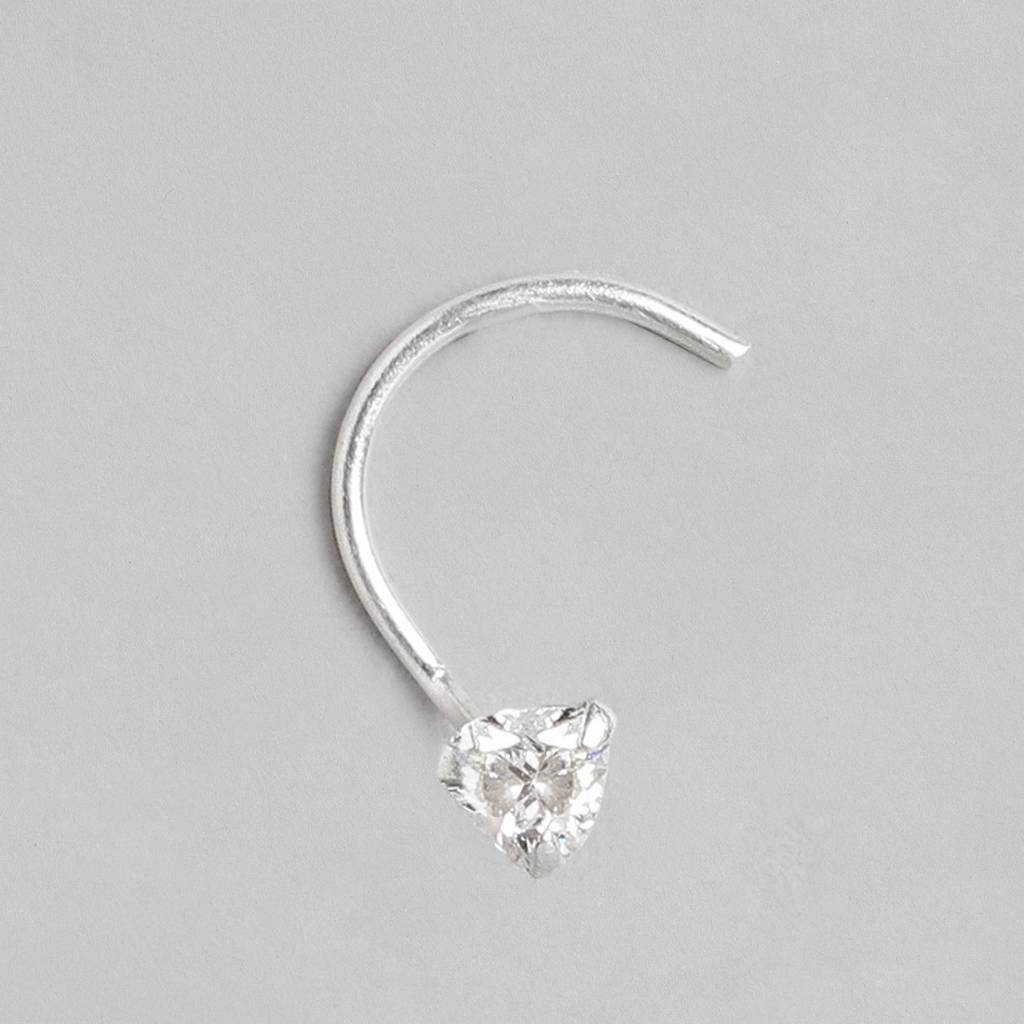 Heart Cz Rhodium Plated 925 Sterling Silver Nose Ring : NTH-10005