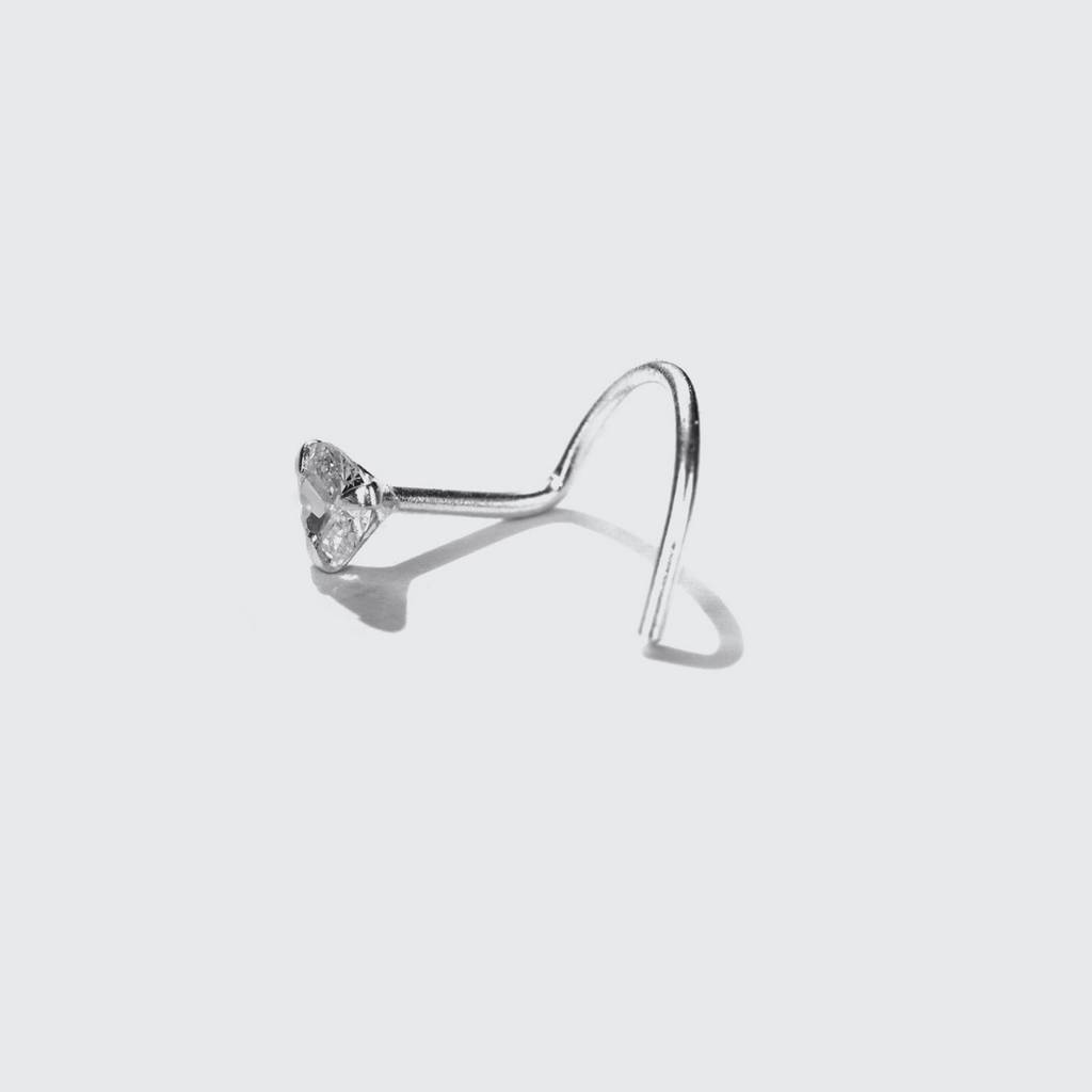 Heart Cz Rhodium Plated 925 Sterling Silver Nose Ring : NTH-10005