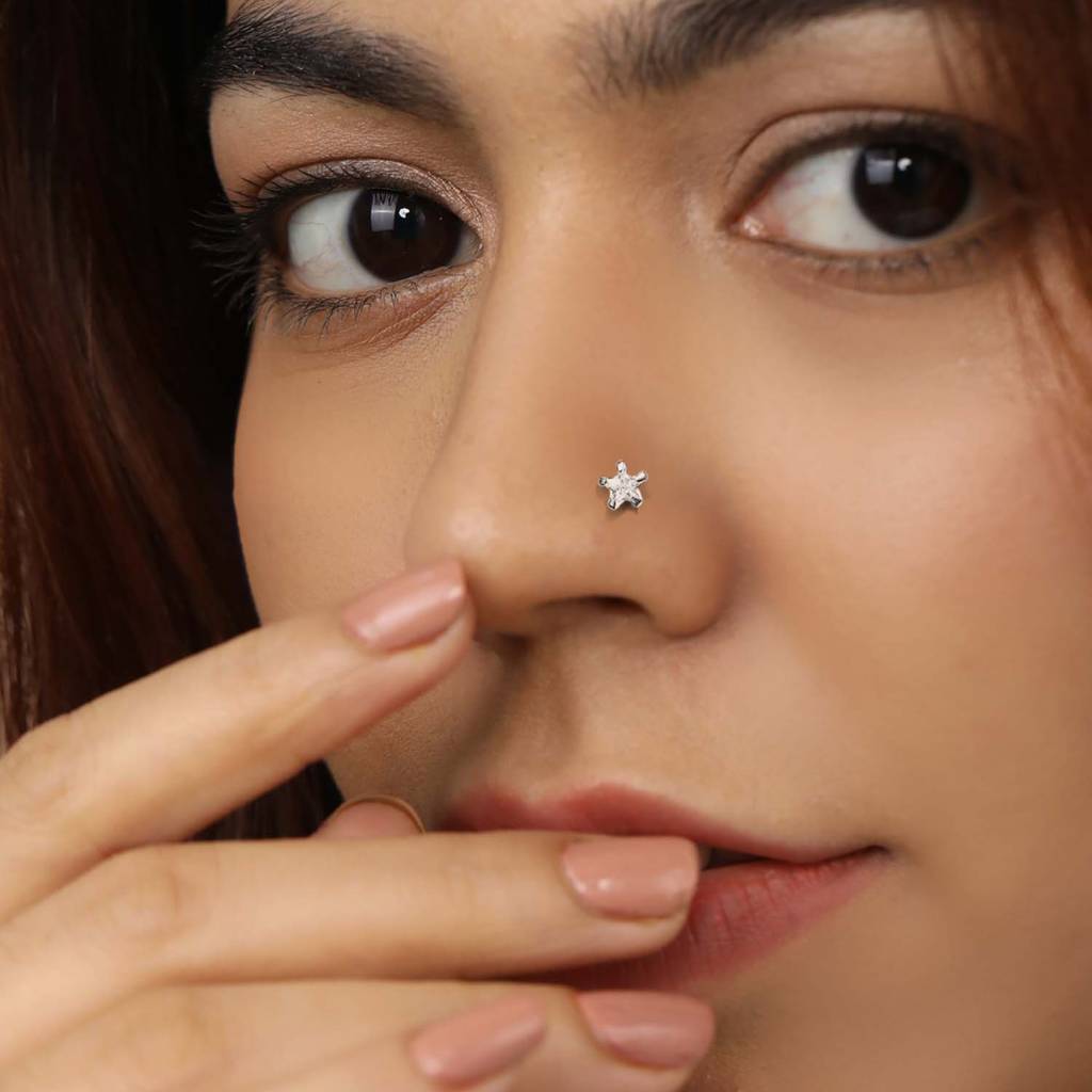 Star Cz Rhodium Plated 925 Sterling Silver Non Piercing : NTH-10006