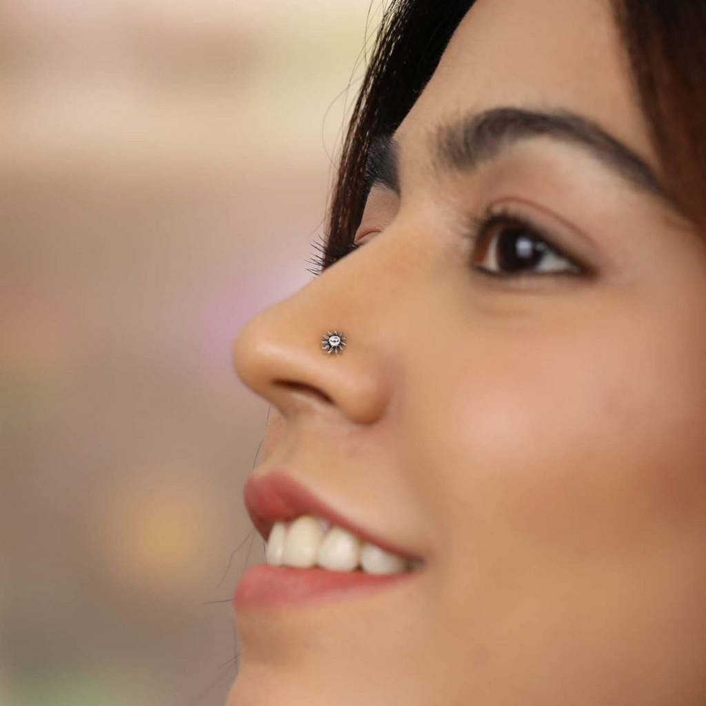 Floralrhodium Plated 925 Sterling Silver Nose Ring : NTH-10007