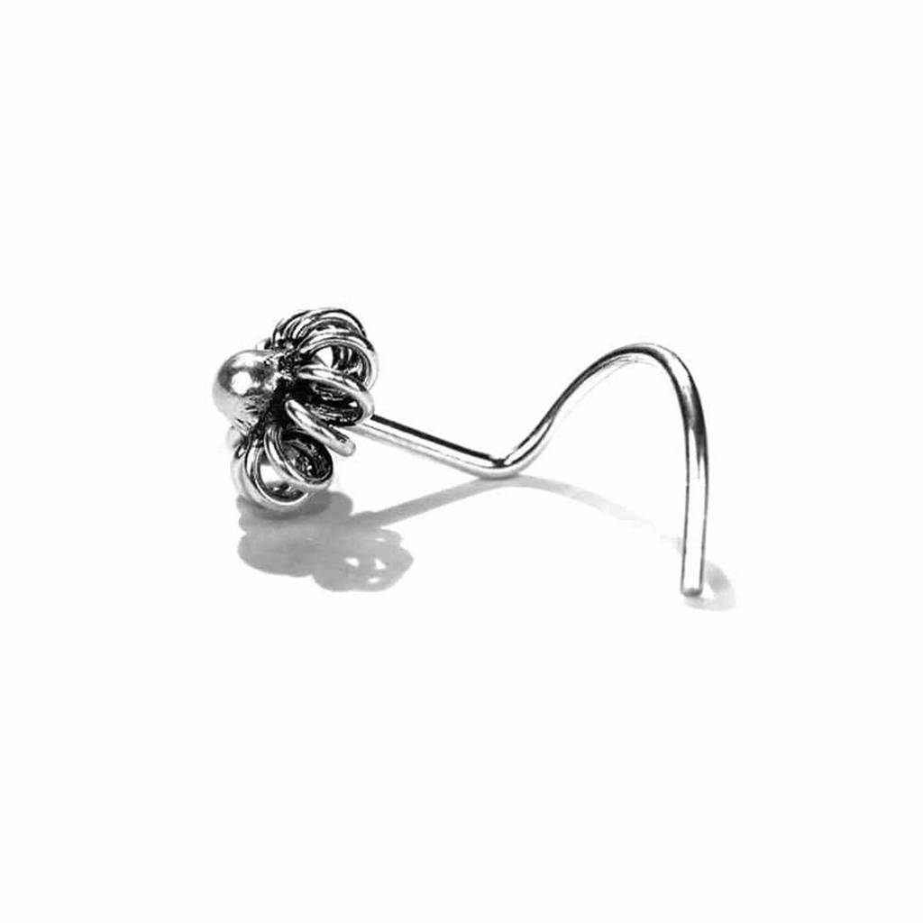 Floralrhodium Plated 925 Sterling Silver Nose Ring : NTH-10007