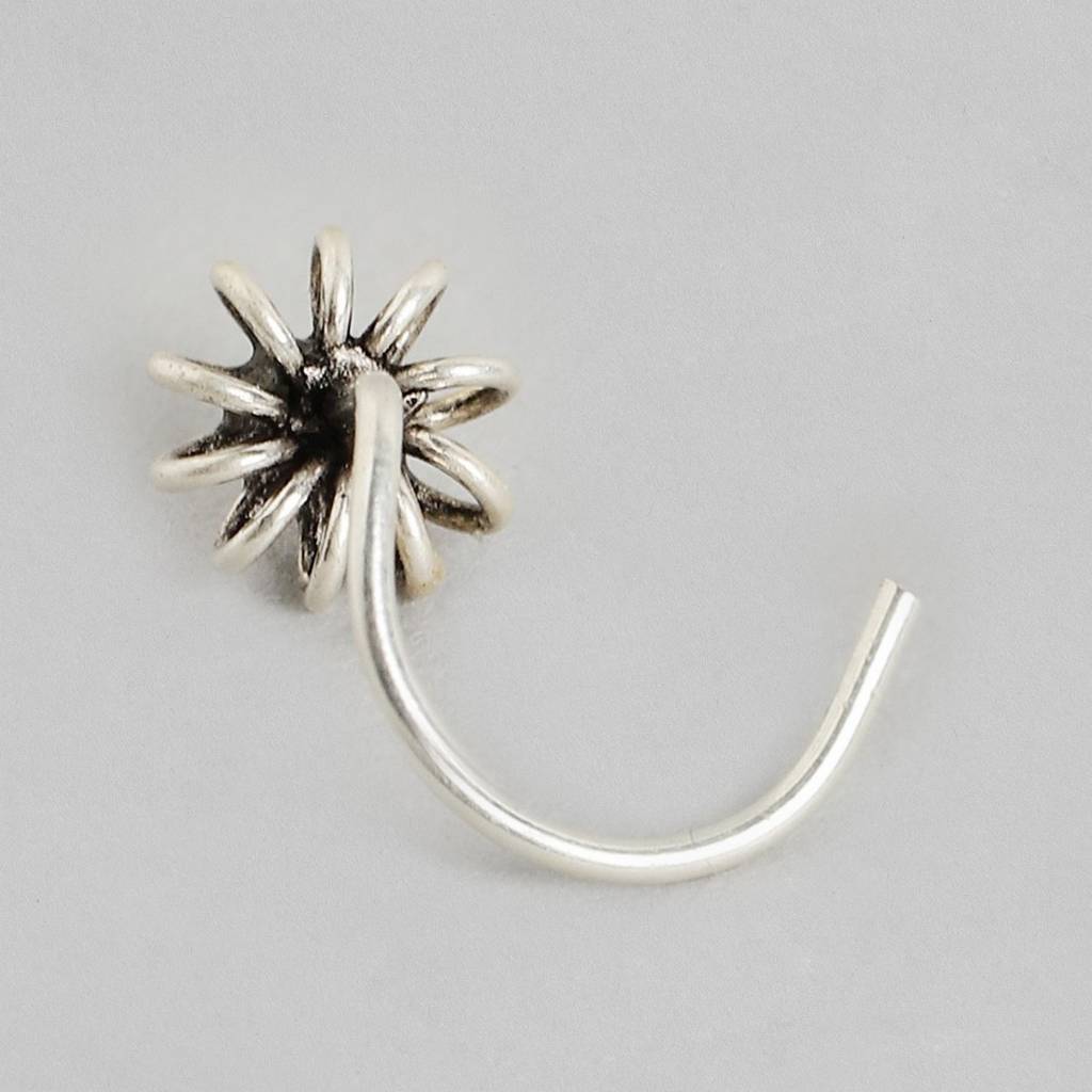 Floralrhodium Plated 925 Sterling Silver Nose Ring : NTH-10007