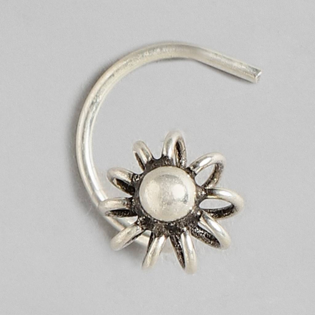Floralrhodium Plated 925 Sterling Silver Nose Ring : NTH-10007