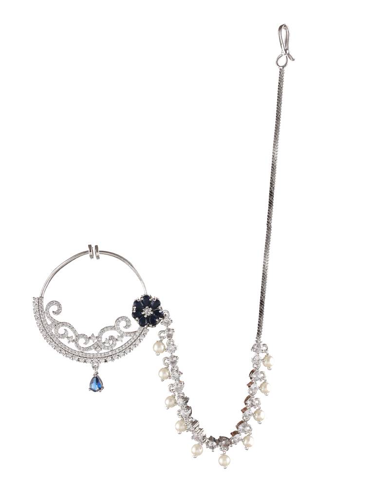 Silver-Plated Ad Studded Vilandi Chained Nosepin : NTH-JS22-90010