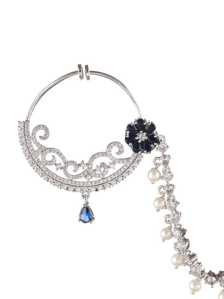 Silver-Plated Ad Studded Vilandi Chained Nosepin : NTH-JS22-90010