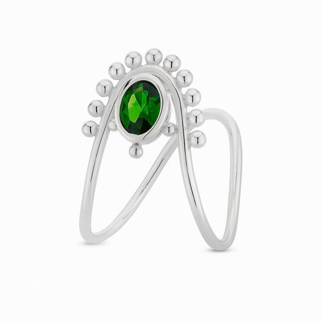 Women 925 Sterling Silver Cz Emerald Adjustable Vanki Ring : NVRWW017006