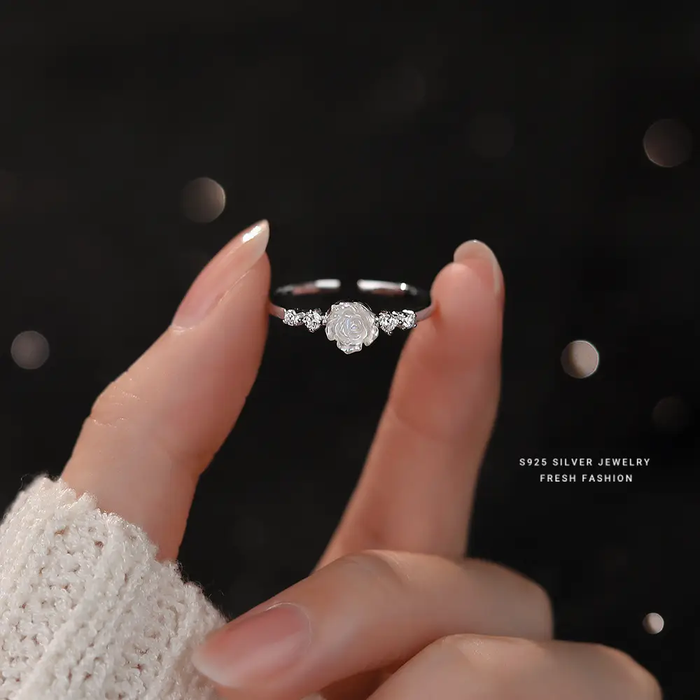Brd Jewelry 925 Sterling Silver Natural Opal Rose Adjustable Ring For Women & Girls
