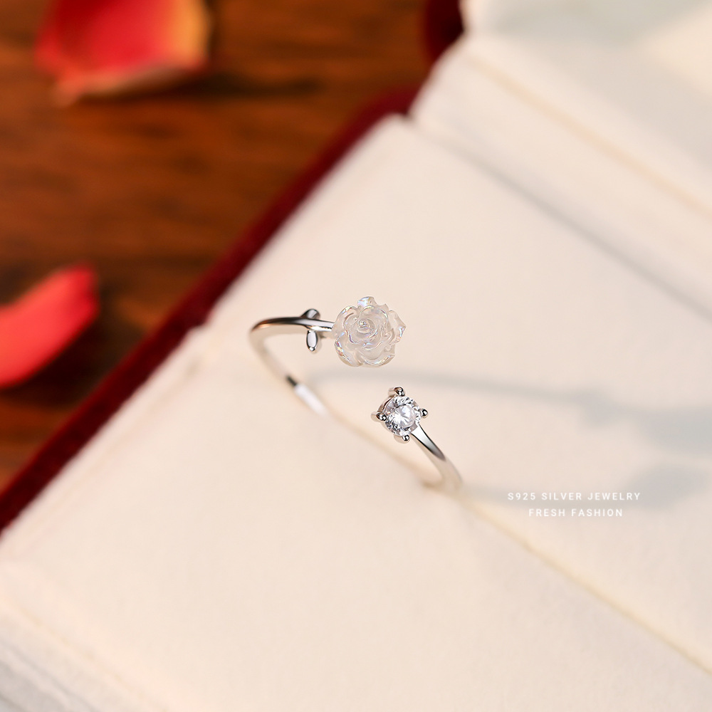 Brd Jewelry 925 Sterling Silver Natural Opal Rose & Diamond Adjustable Ring For Women & Girls : BRD1428K