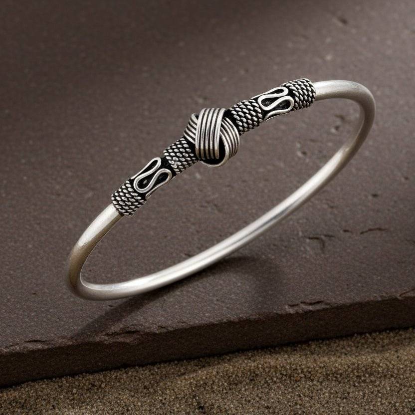 ZIRAK SILVER 925 Sterling Silver Knot Detail Open Bangle Bracelet