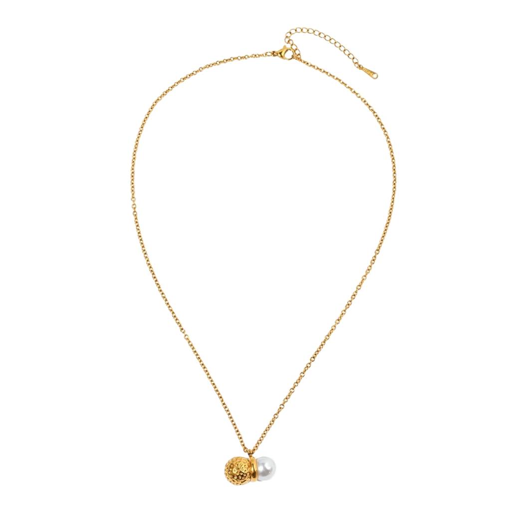 18Kt Gold Plated Textured Natural Shell & Pearl Pendant Necklace, Ratna Pathak : INRATNA