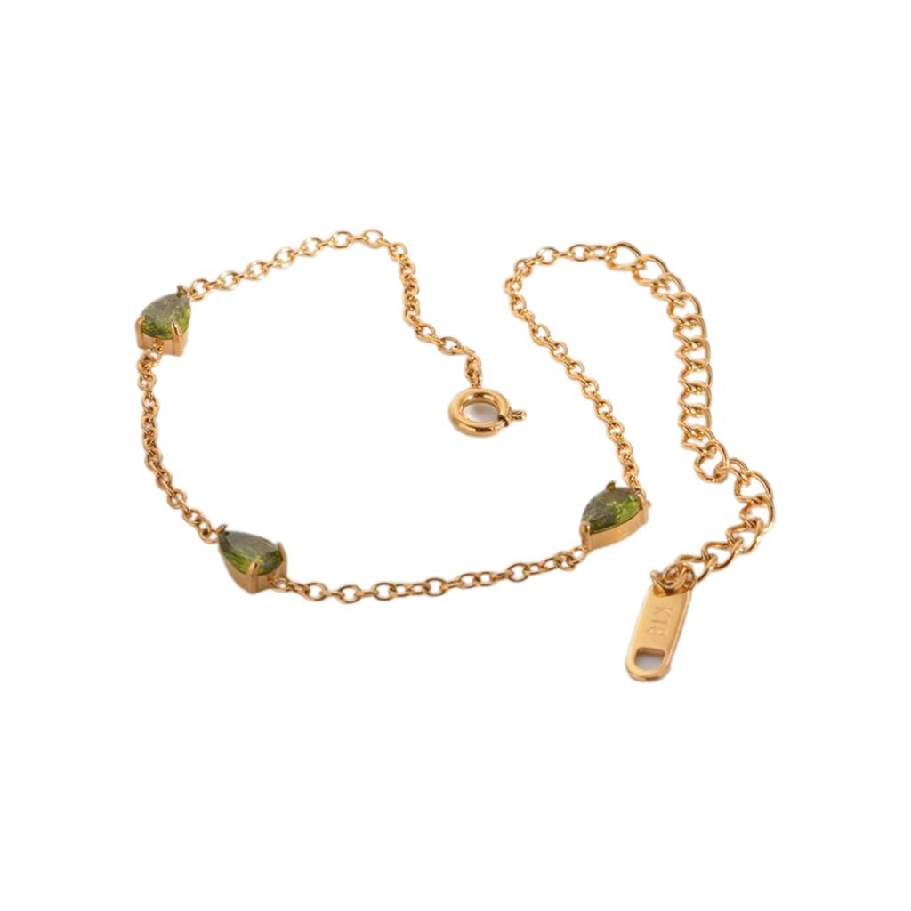 18Kt Gold Plated Green Waterdrop Cubic Zirconia Bracelet, Haley Dunphy : INHALEY