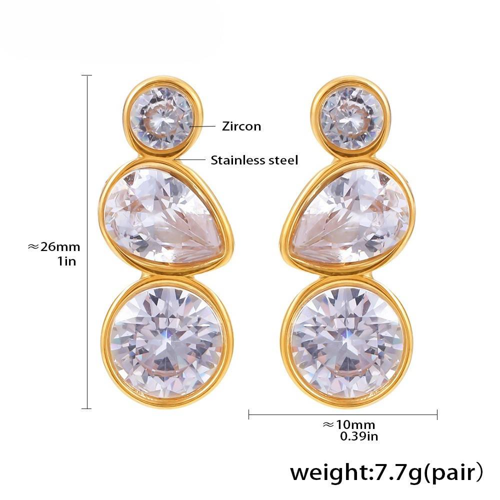 18K Gold Plated Anti-Tarnish Triple Oval Zircon Drop Earrings : ALL0725E664G