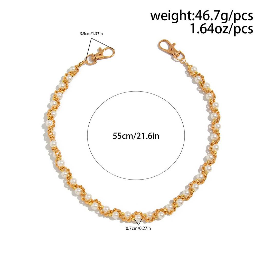 Gold Plated Anti-Tarnish Twisted White Pearl Pant Chain : ADN0825WC1734G