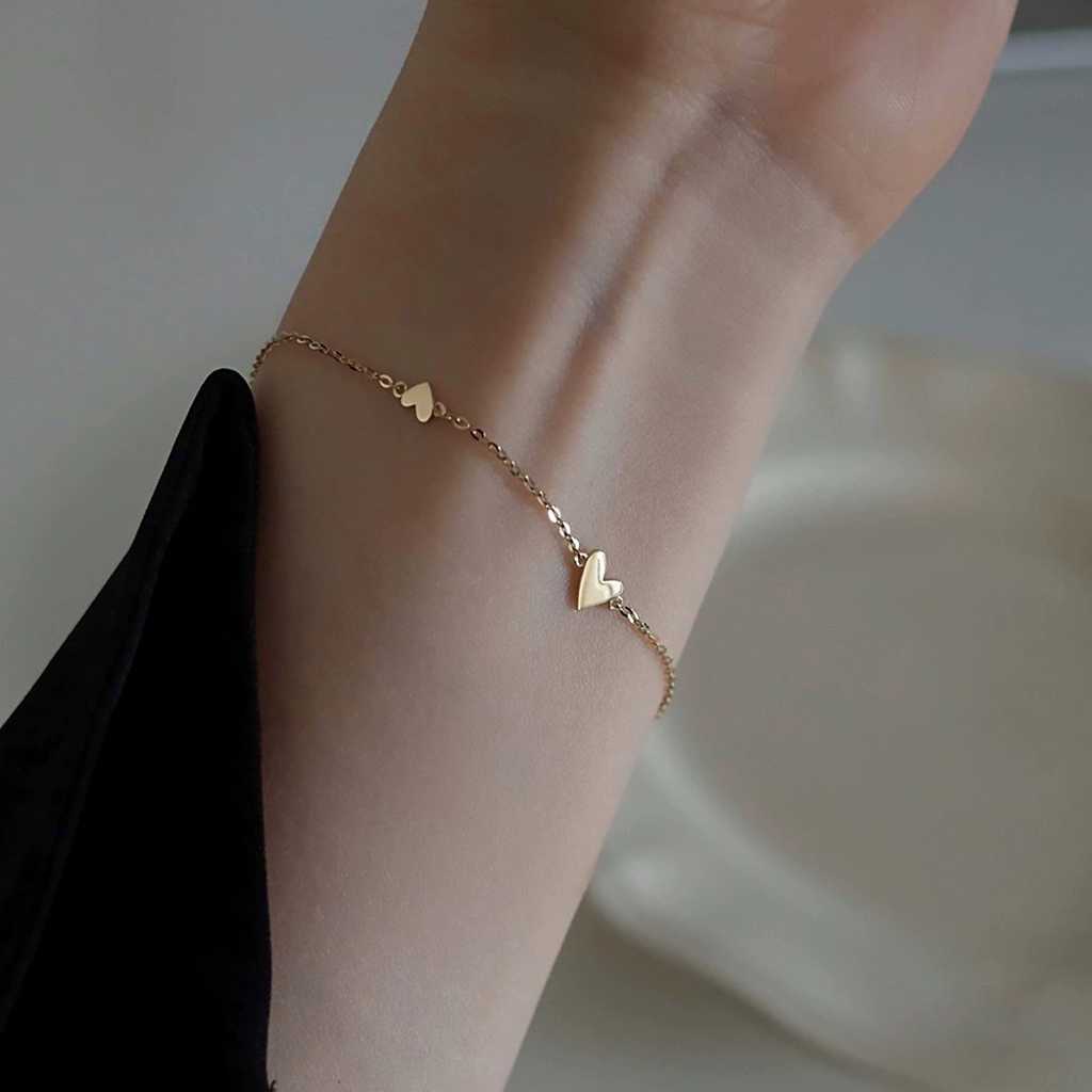 18K Gold Plated Waterproof Anti-Tarnish Heart Chain Necklace And Bracelet Set : ALS0725NB17C2