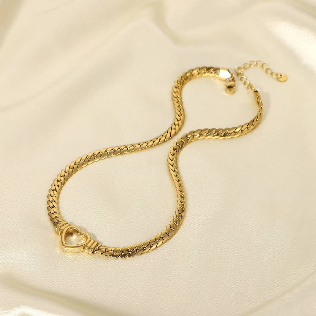 18K Plated Anti-Tarnish Thick Chain Heart Necklace, Statement Jewelry : ATO0625N024G