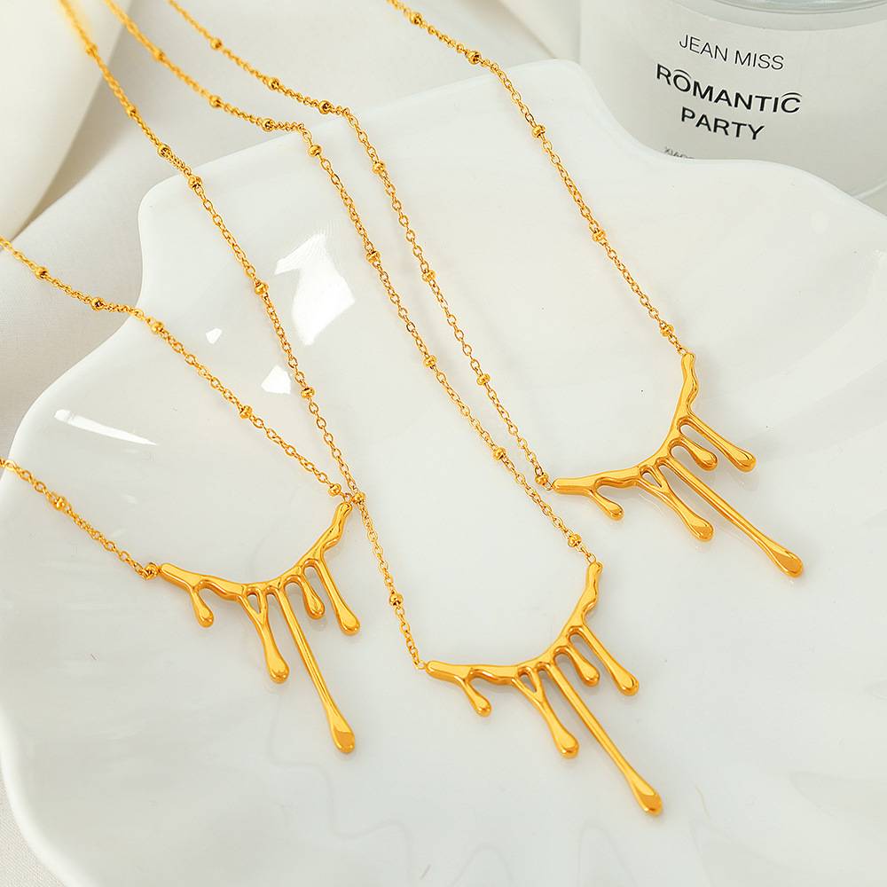 18K Gold Plated Waterproof, Anti-Tarnish Melting  Drip Pendant Necklace : AOU0125PN29G