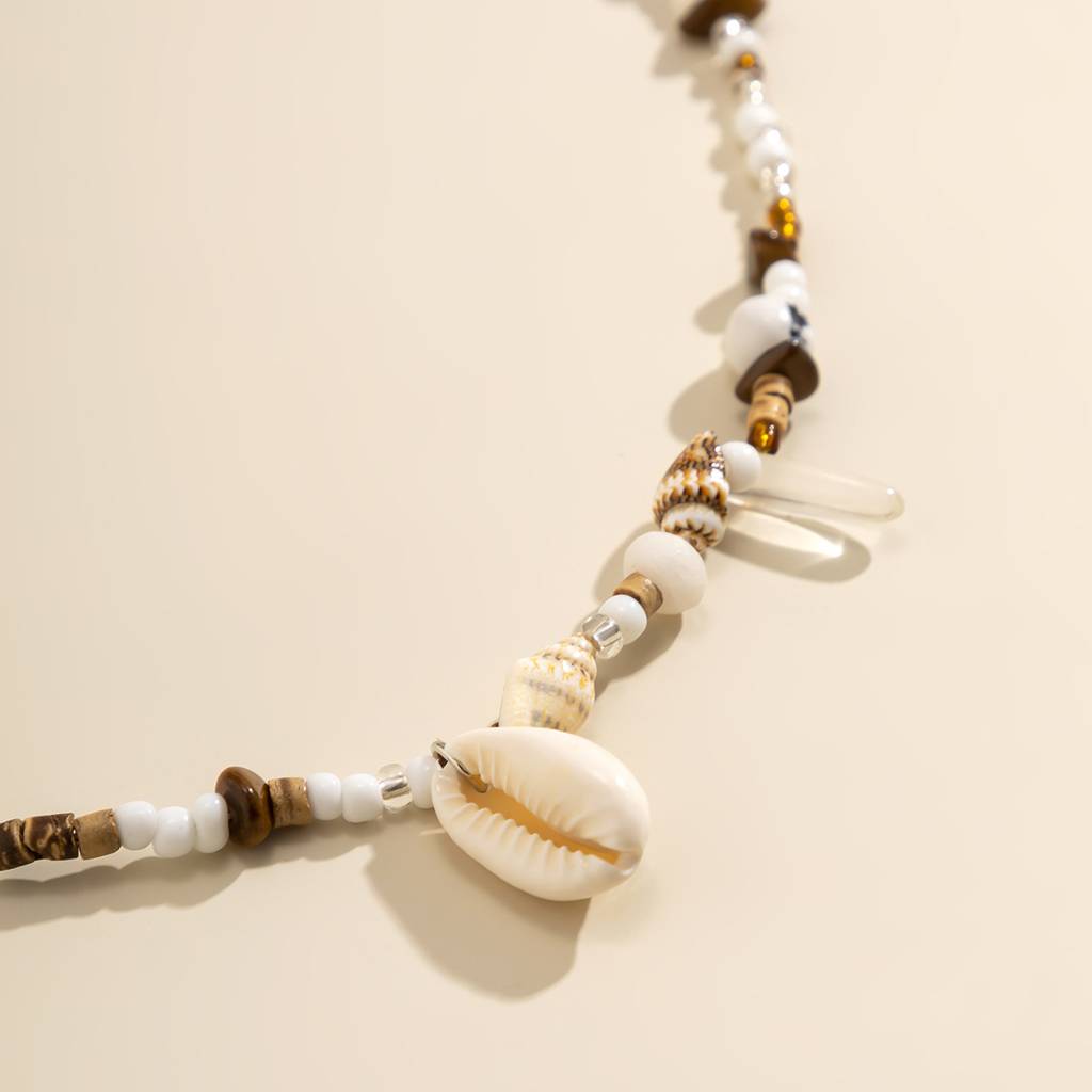 Boho Style Cowrie Shell With White & Brown Beads Beaded Waist Chain | Beachwear : ADN0525WC479