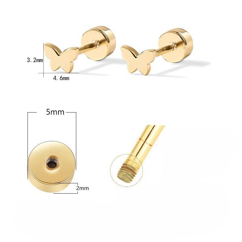 14K Gold Plated Anti-Tarnish Butterfly Flat Back Stud Earrings : AXY0925E1074