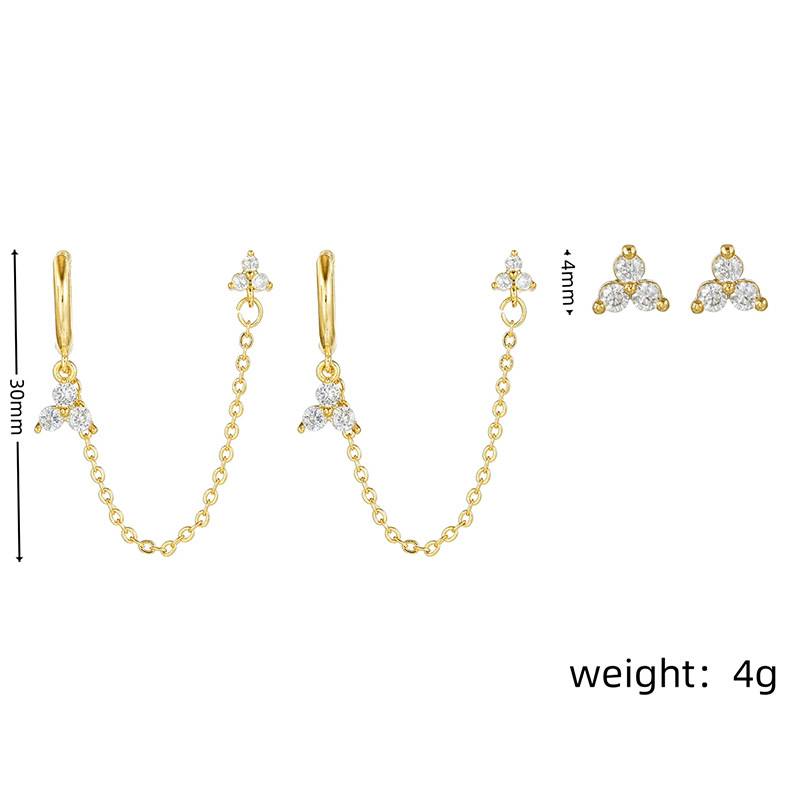 18K Gold Plated Anti-Tarnish White Zircon Ear Chain Earring Set : AWU0125E436