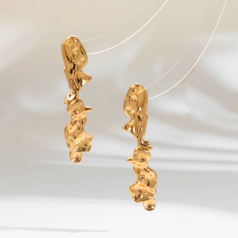 Gold Plated Anti-Tranish Chunky Hammered Textured Statement Drop Earrings : ADN0525E085G