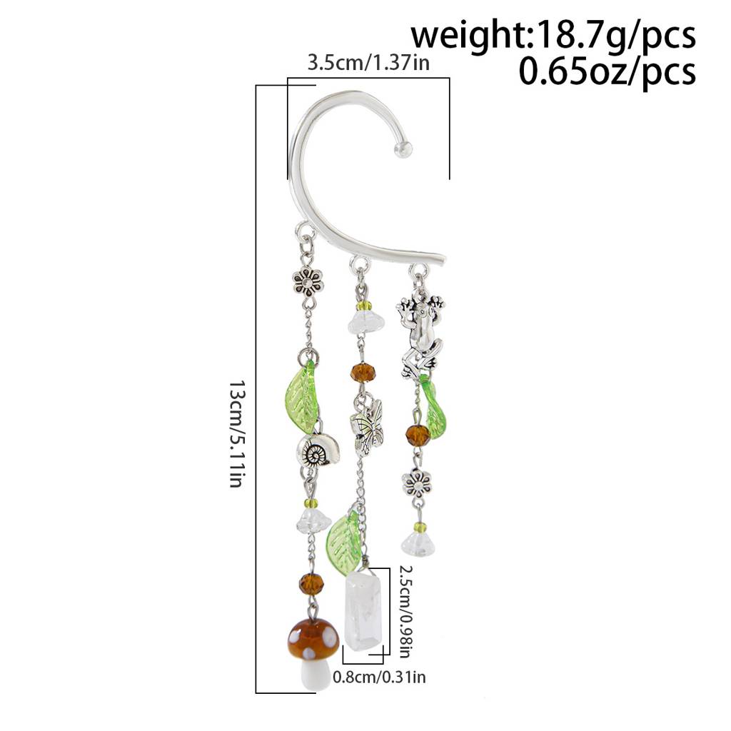 Silver Plated Hanging Bohemian Mushroom Tassel Cuff Earring | No Ear Piercing Earring : ADN0525E321