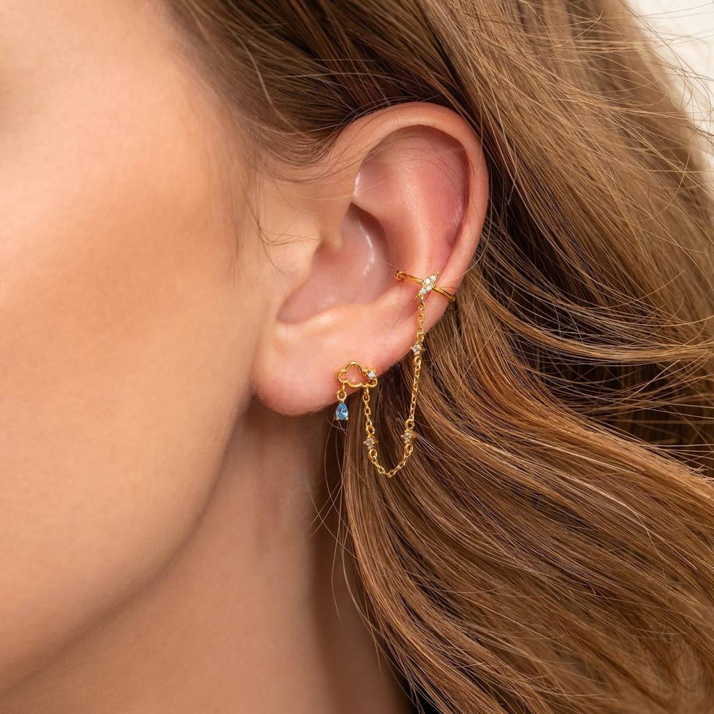 18K Plated Anti-Tarnish Cloud Zircon Drop Earring  Chain & Earcuff : AWU0125E556G