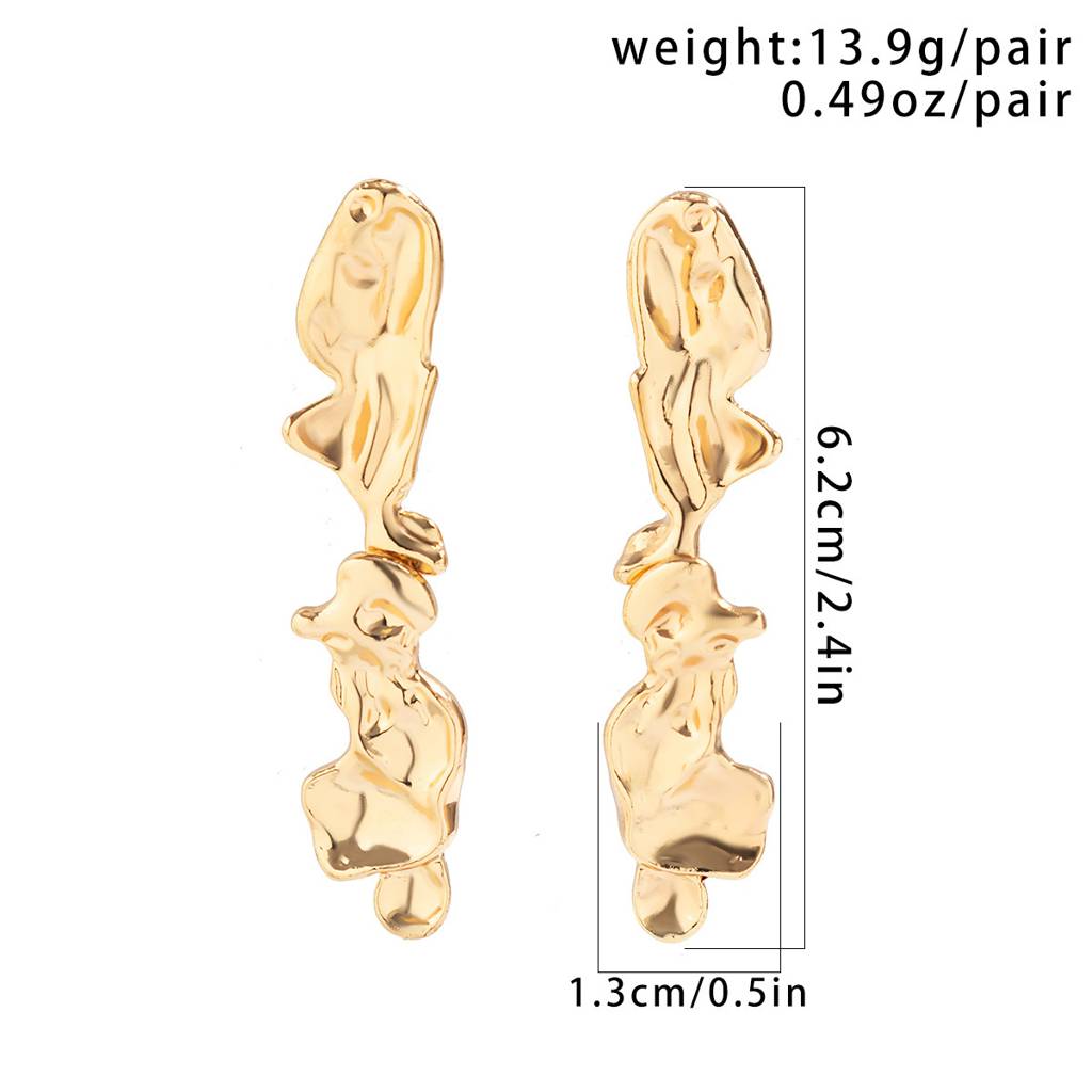 Gold Plated Anti-Tranish Chunky Hammered Textured Statement Drop Earrings : ADN0525E085G