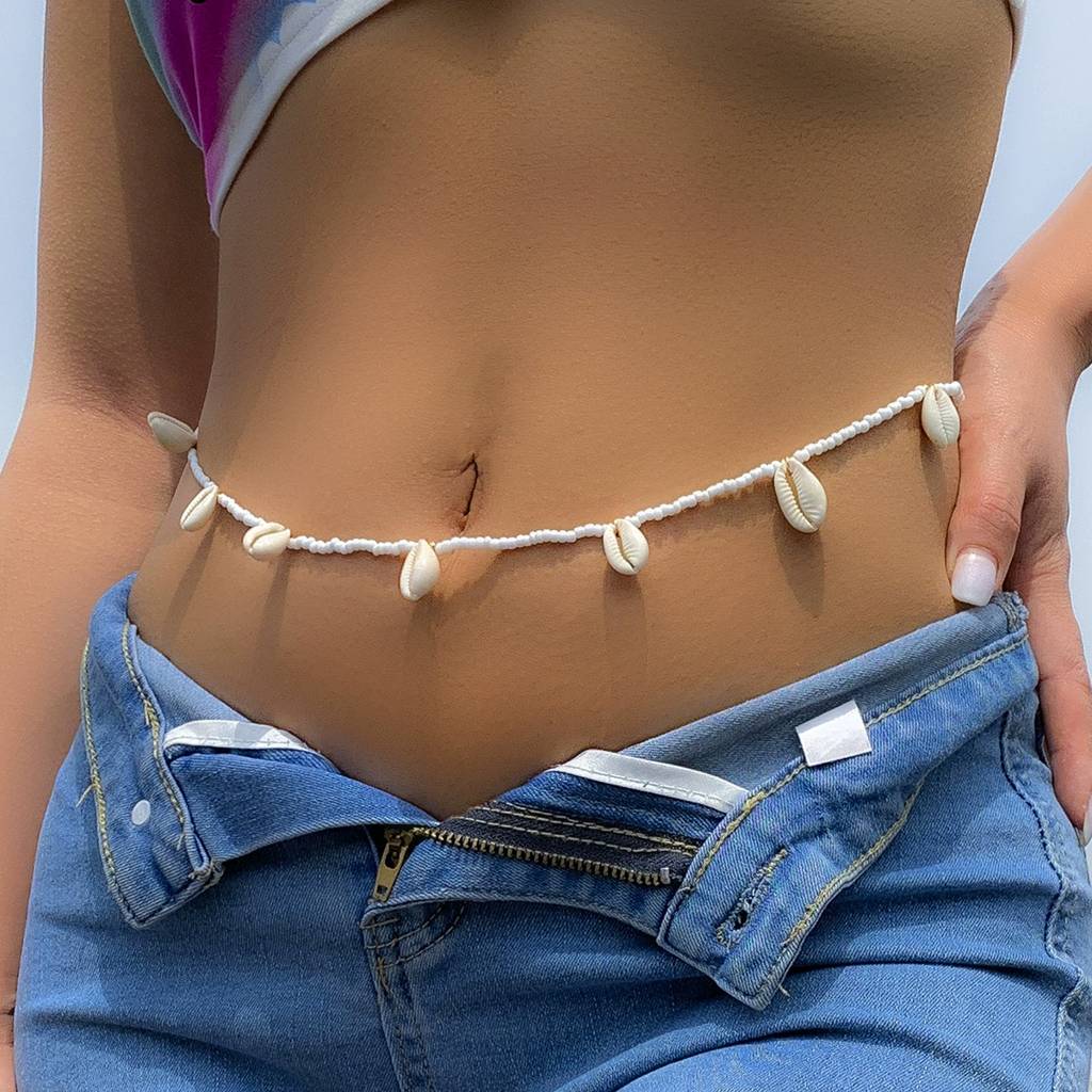 Boho Style White Shell Beaded Waist Chain For Beach Wear Boho