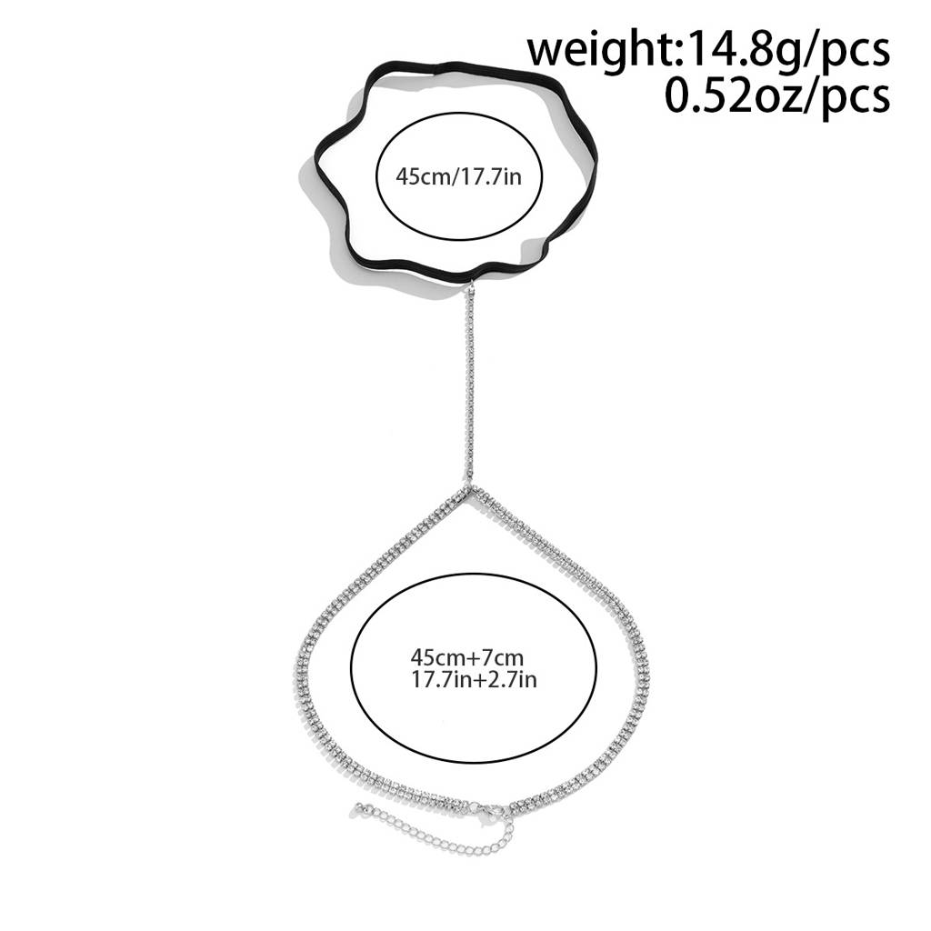 Silver Plated Thigh Chain With Rhinestones : ASX1224BJ191S