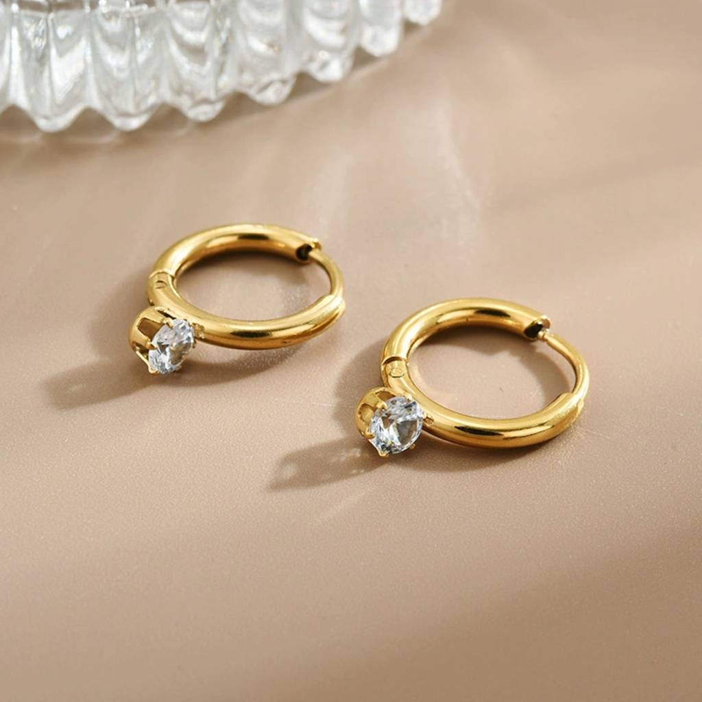 18K Gold Plated Waterproof Anti-Tarnish Zircon Drop Huggie  Hoop Earrings : AFC0125E096