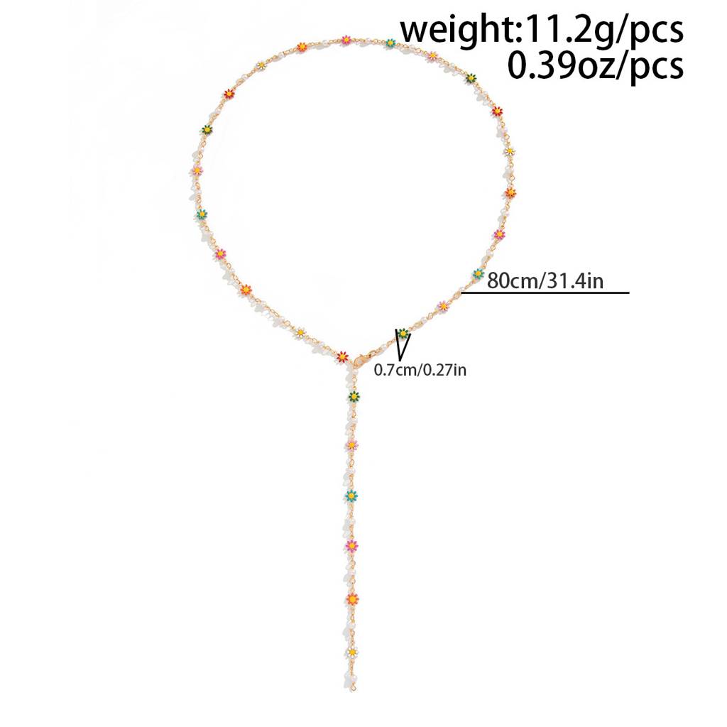Gold Plated Multicolor Floral Pearl Body Chain Y Shaped Lariat Long Necklace : AMU0125N6602