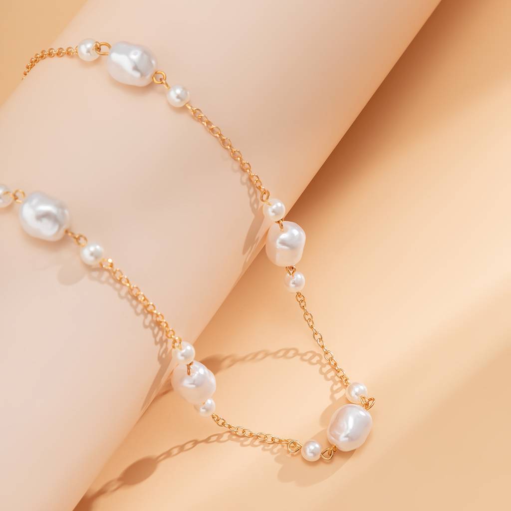 Gold Anti-Tarnish Baroque Pearl Adjustable Waist Chain For Beachwear And Parties : ADN0525WC379GWH