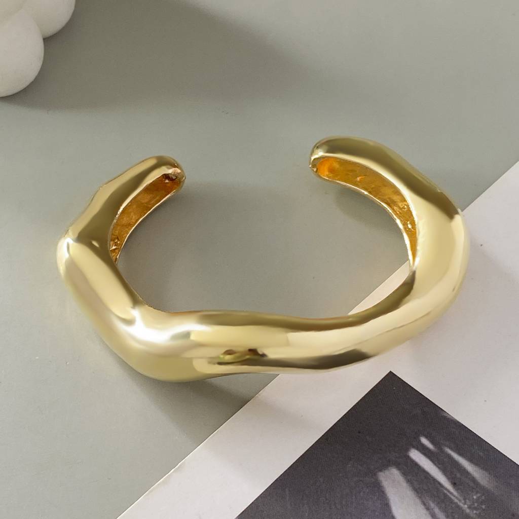 Gold/Silver Plated Anti-Tarnish Bold Chunky Shiny Statement Open Cuff Bangle Bracelet : ADN0525B267G