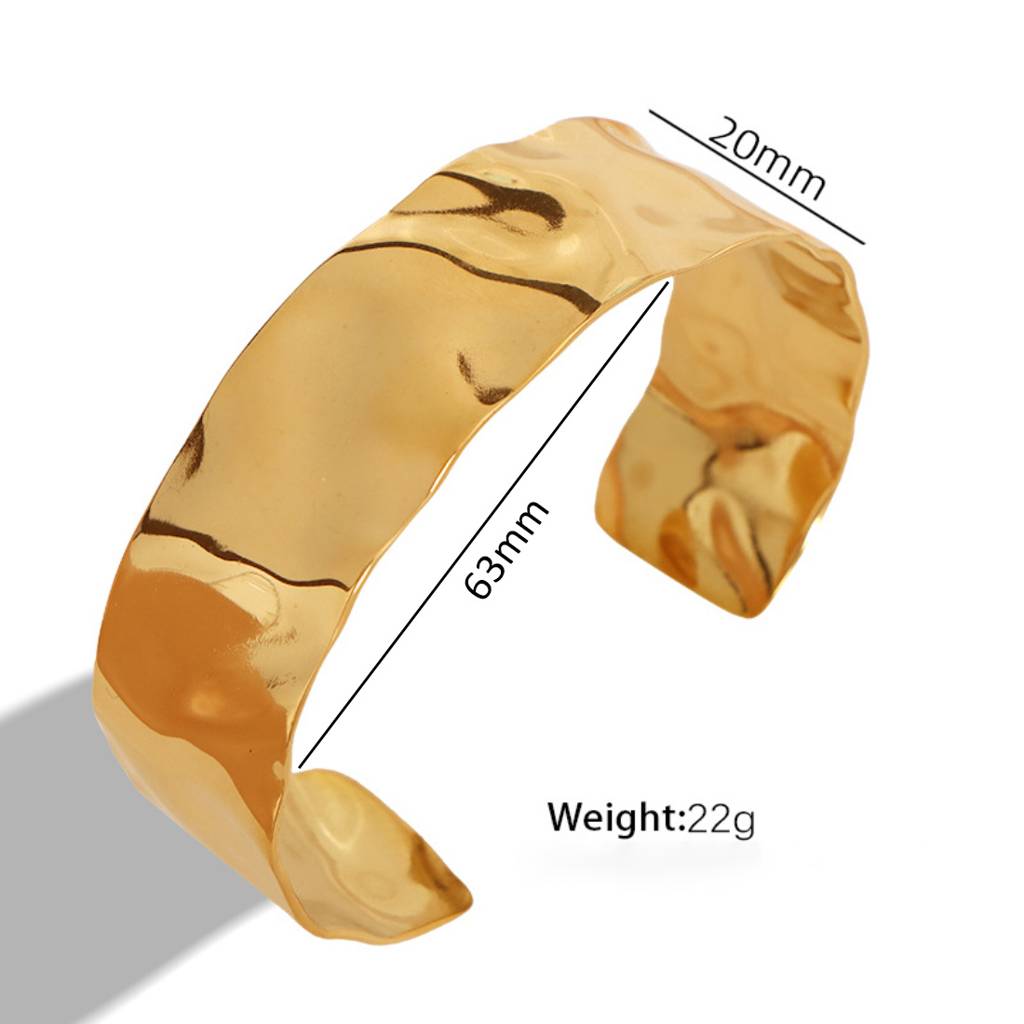 18K Plated Waterproof, Anti-Tarnish Hammered Mini Cuff Bangle Bracelet : AOU0125B20G