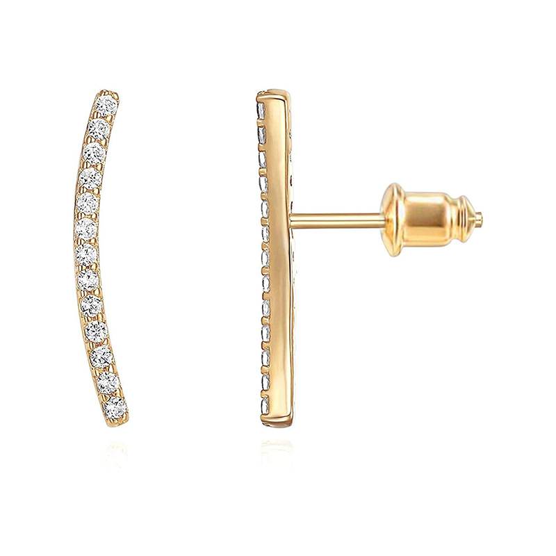 14K Gold Plated Anti-Tarnish Arc Shaped Zircon Ear Crawler Earrings : AXY0925E1029