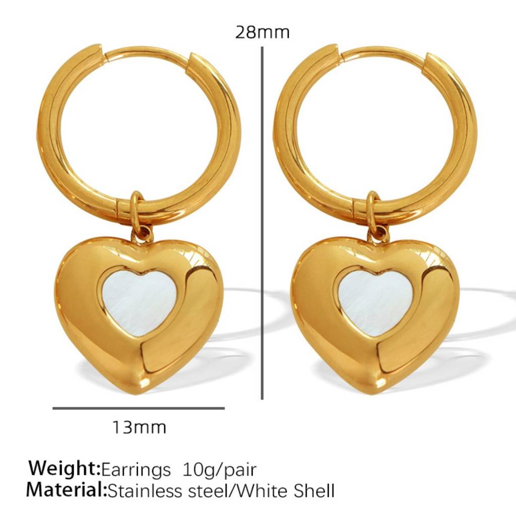 18K Gold Plated Waterproof, Anti-Tarnish Heart Drops Hoop Earrings : AOU0125E180G