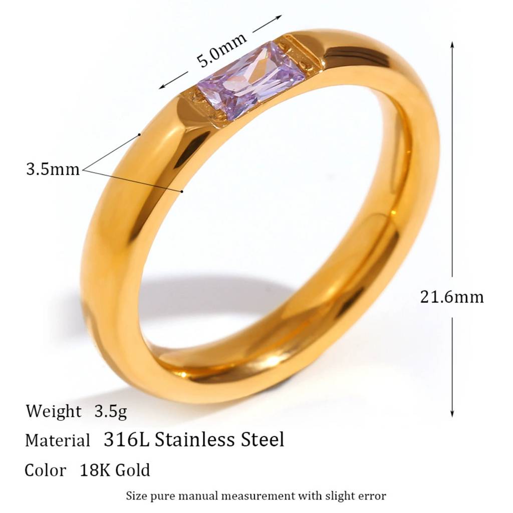 18K Gold Plated Waterproof Anti-Tarnish February Purple Birthstone Zircon Ring : AMG0425R777PR_6