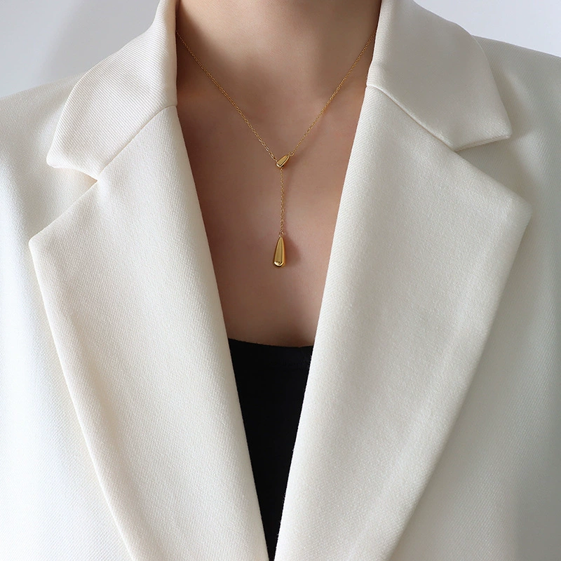 18K Plated Waterproof Anti-Tarnish Minimal Tear Drop Lariat Necklace : ALS0725N524G