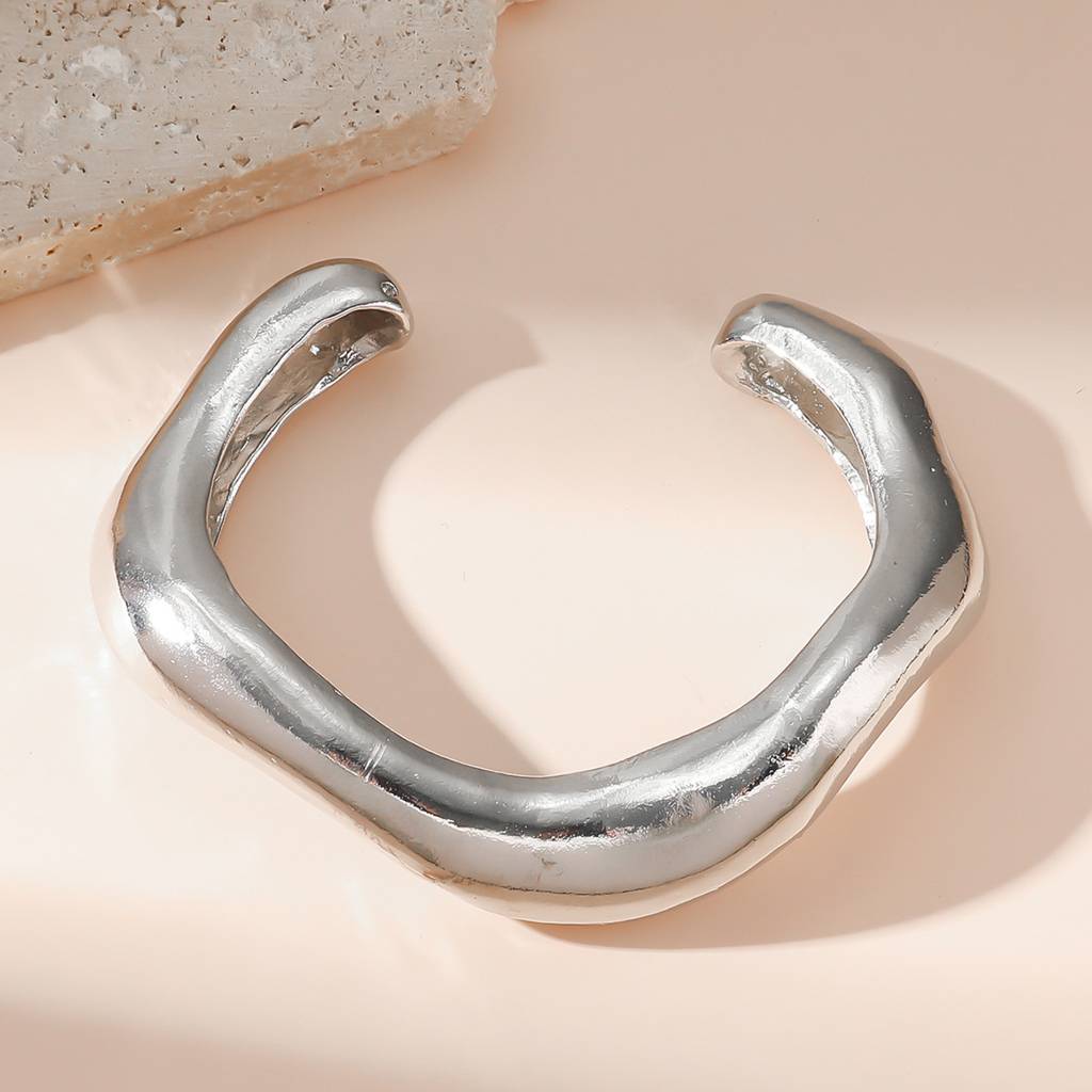 Gold/Silver Plated Anti-Tarnish Bold Chunky Shiny Statement Open Cuff Bangle Bracelet : ADN0525B267S