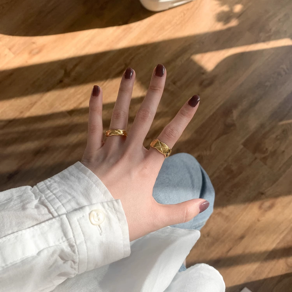 Mens 18K Gold Plated Waterproof Anti-Tarnish Bold Chunky Quilt Design Ring : AFC0125R097W_6_M