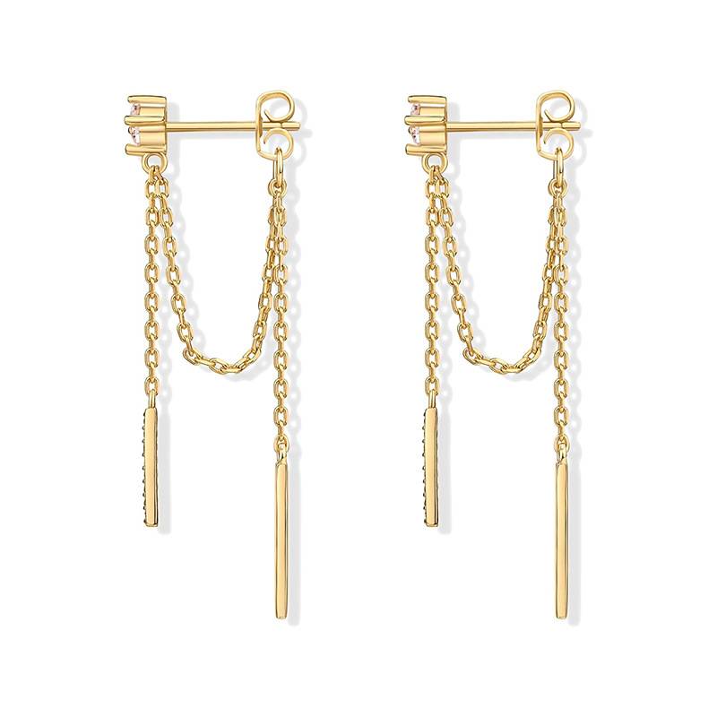 14K Gold Plated Anti-Tarnish Double Layered Ear Chain Earrings : AXY0925E1059