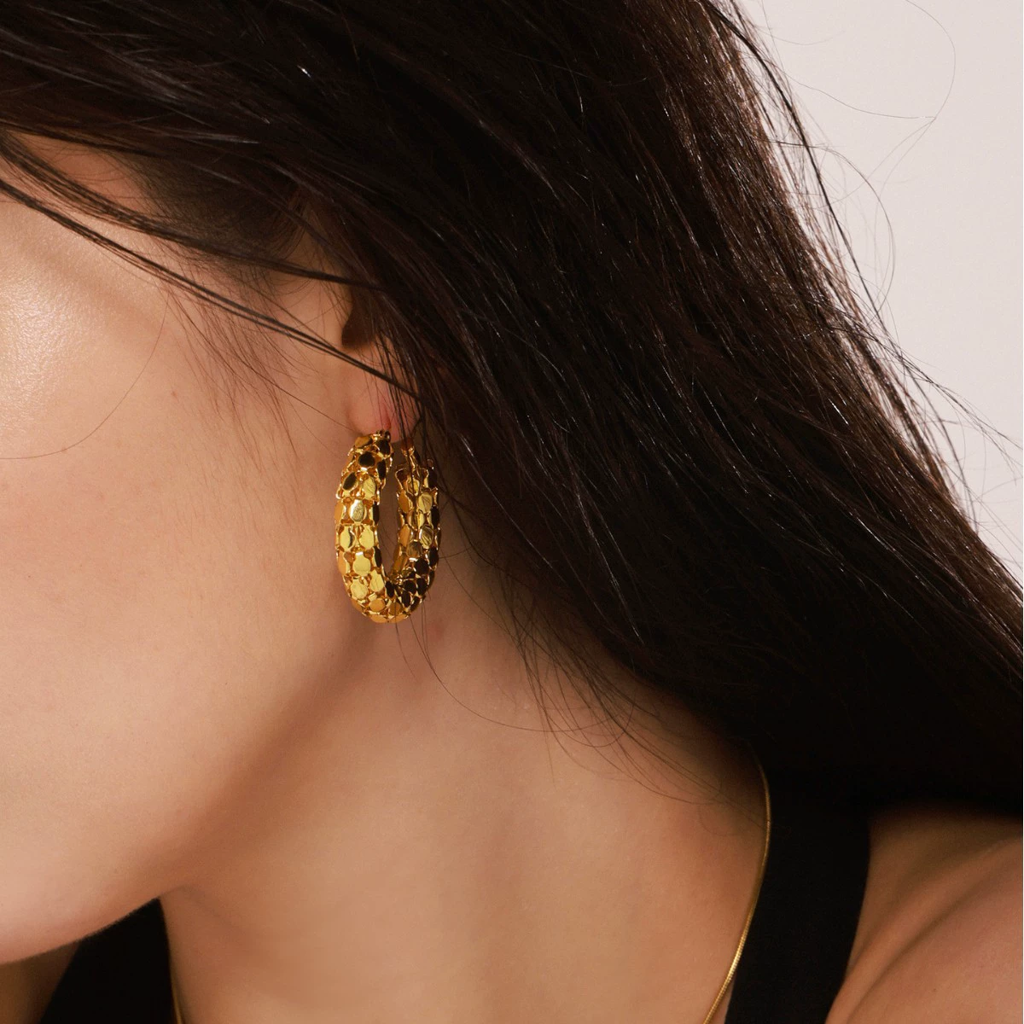 18K Gold Plated Waterproof Anti-Tarnish Fish Scale Chunky Hoop Earrings : ALL0725E535