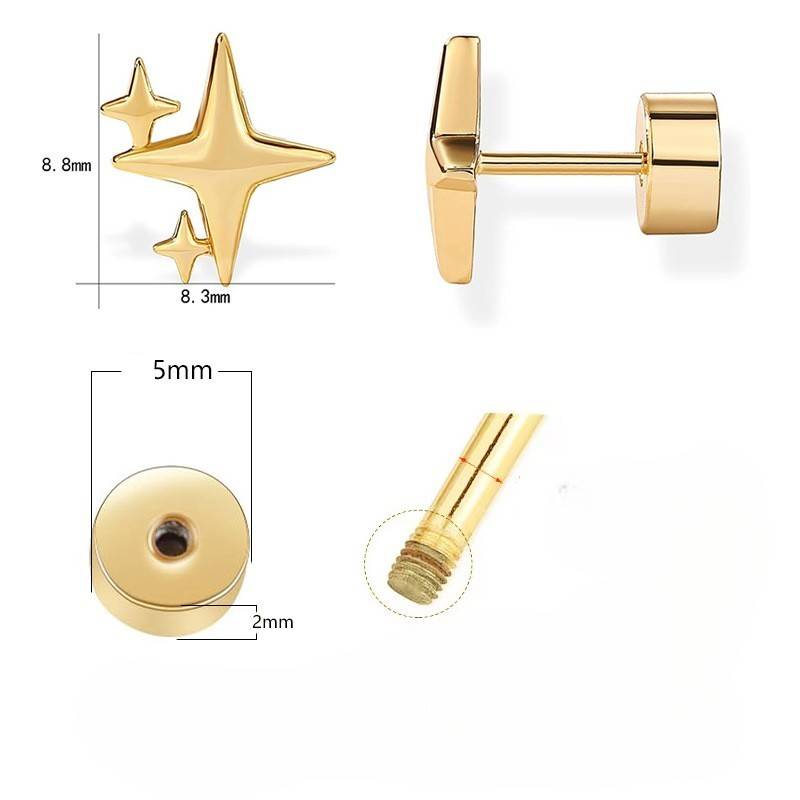 14K Gold Plated Anti-Tarnish Spark Flat Back Stud Earrings : AXY0925E1079